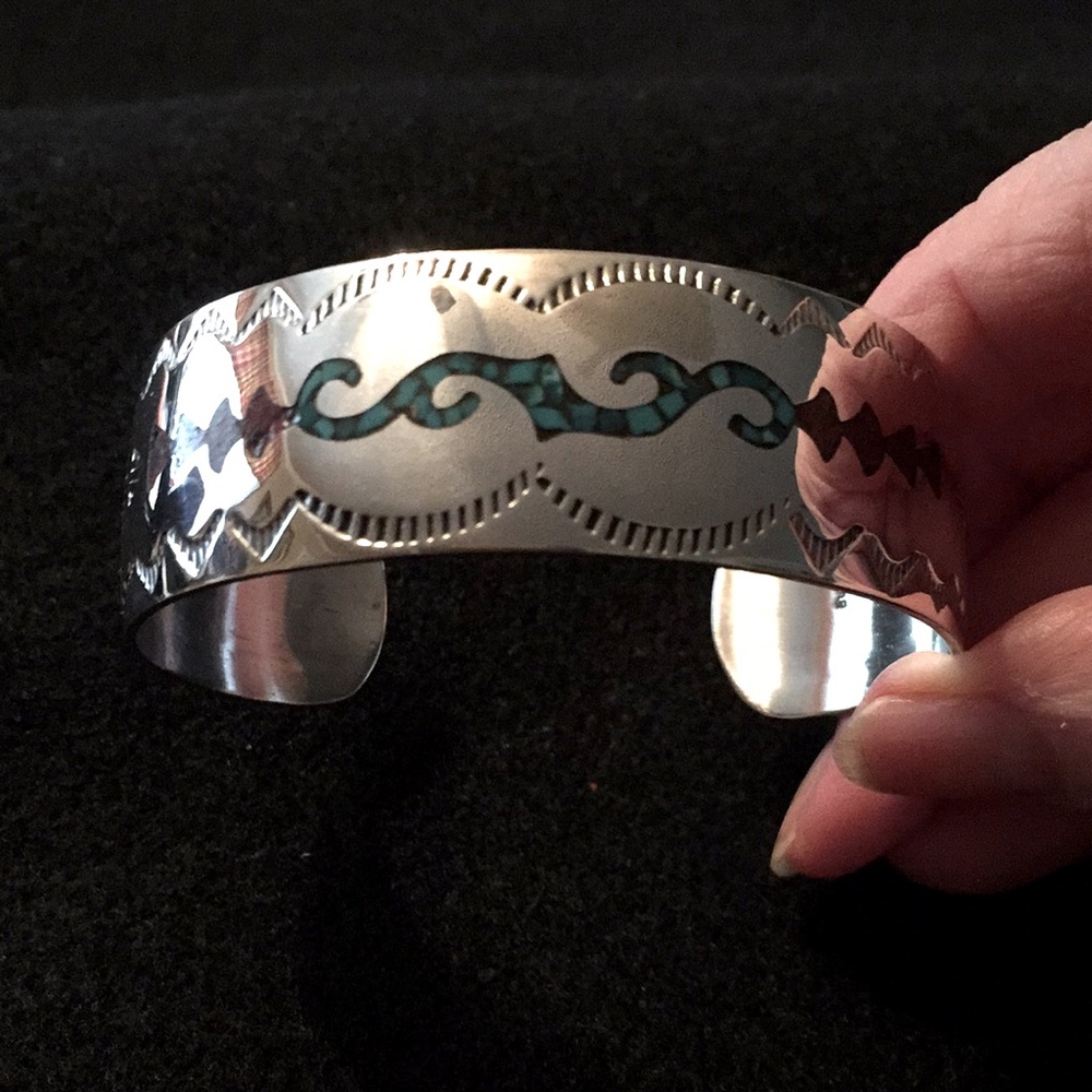 Coral & Turquoise Inlaid Cuff Bracelet